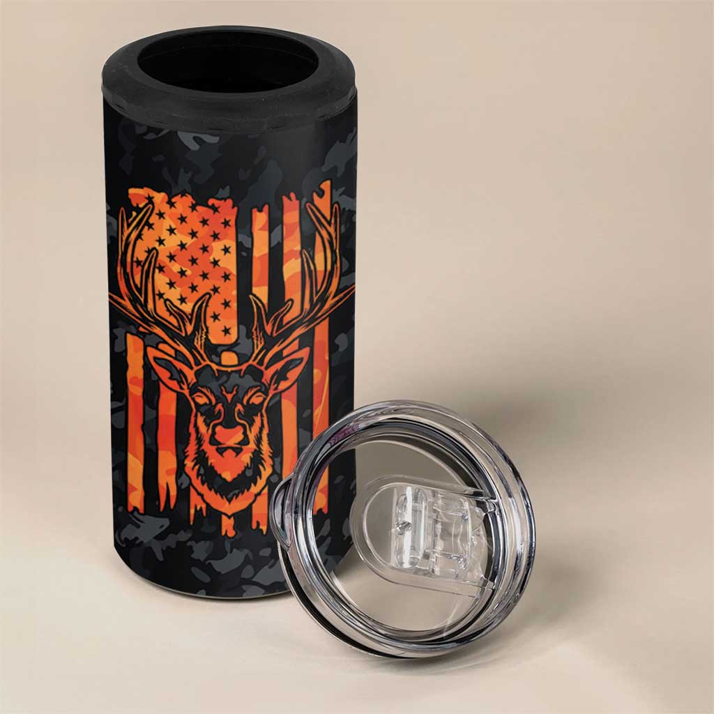 Deer Hunting 4 in 1 Can Cooler Tumbler I'd Rather Be In the Woods Camo American Flag