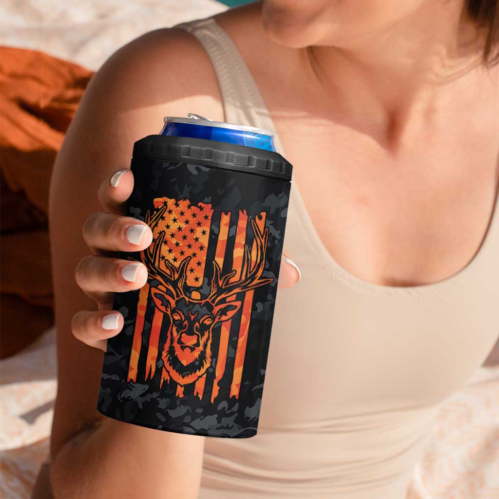 Deer Hunting 4 in 1 Can Cooler Tumbler I'd Rather Be In the Woods Camo American Flag