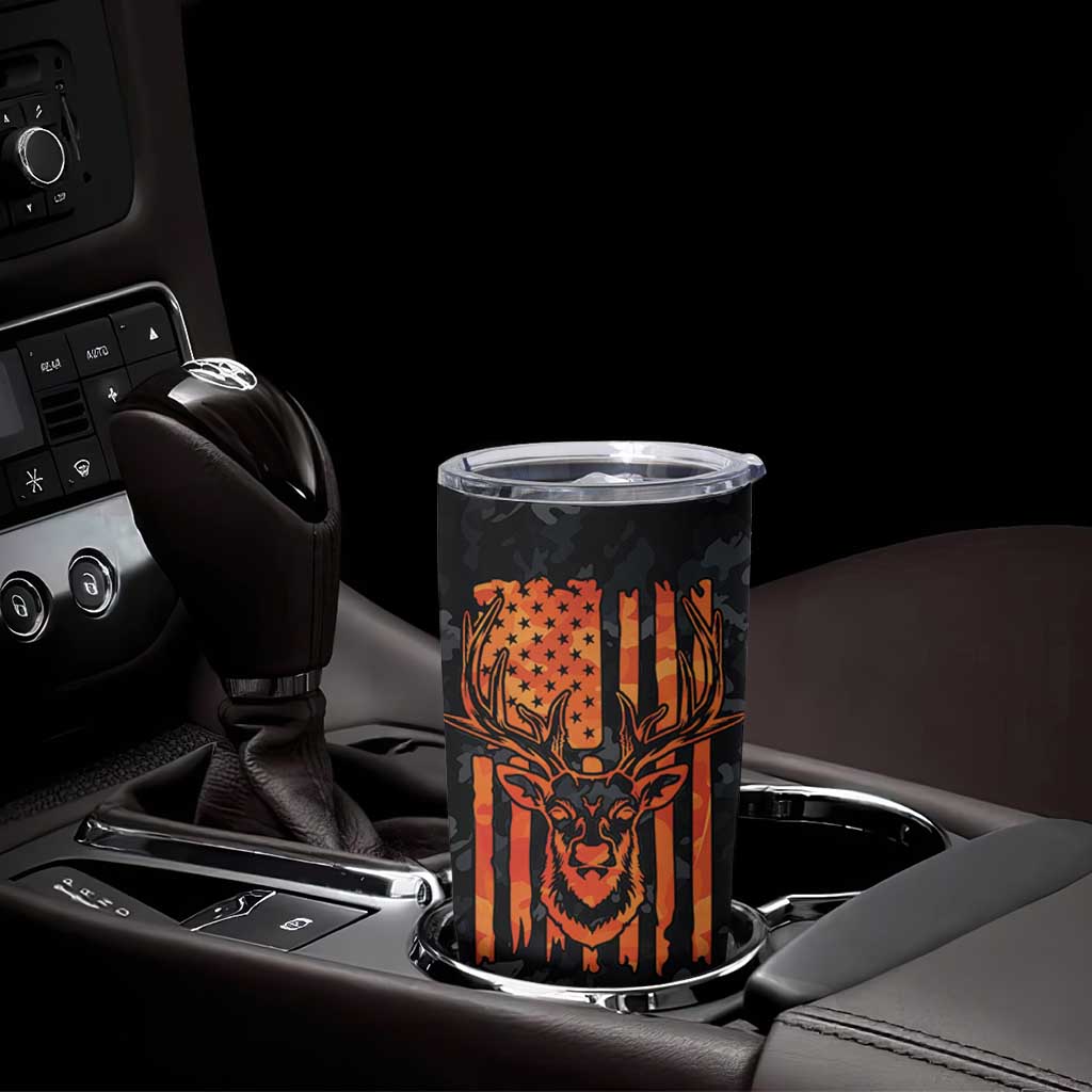 Deer Hunting Tumbler Cup I'd Rather Be In the Woods Camo American Flag