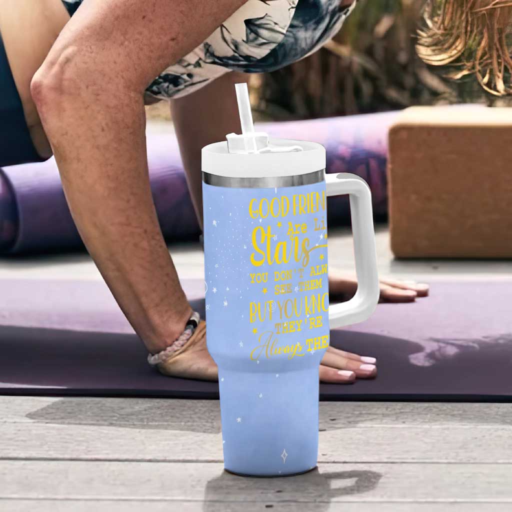 Best Friends Gift Tumbler With Handle Friendship Gifts for Sister, Besties, BFF Good Friends Are Like Stars You Don't Always See Them But You Know They Are Always There - Wonder Print Shop