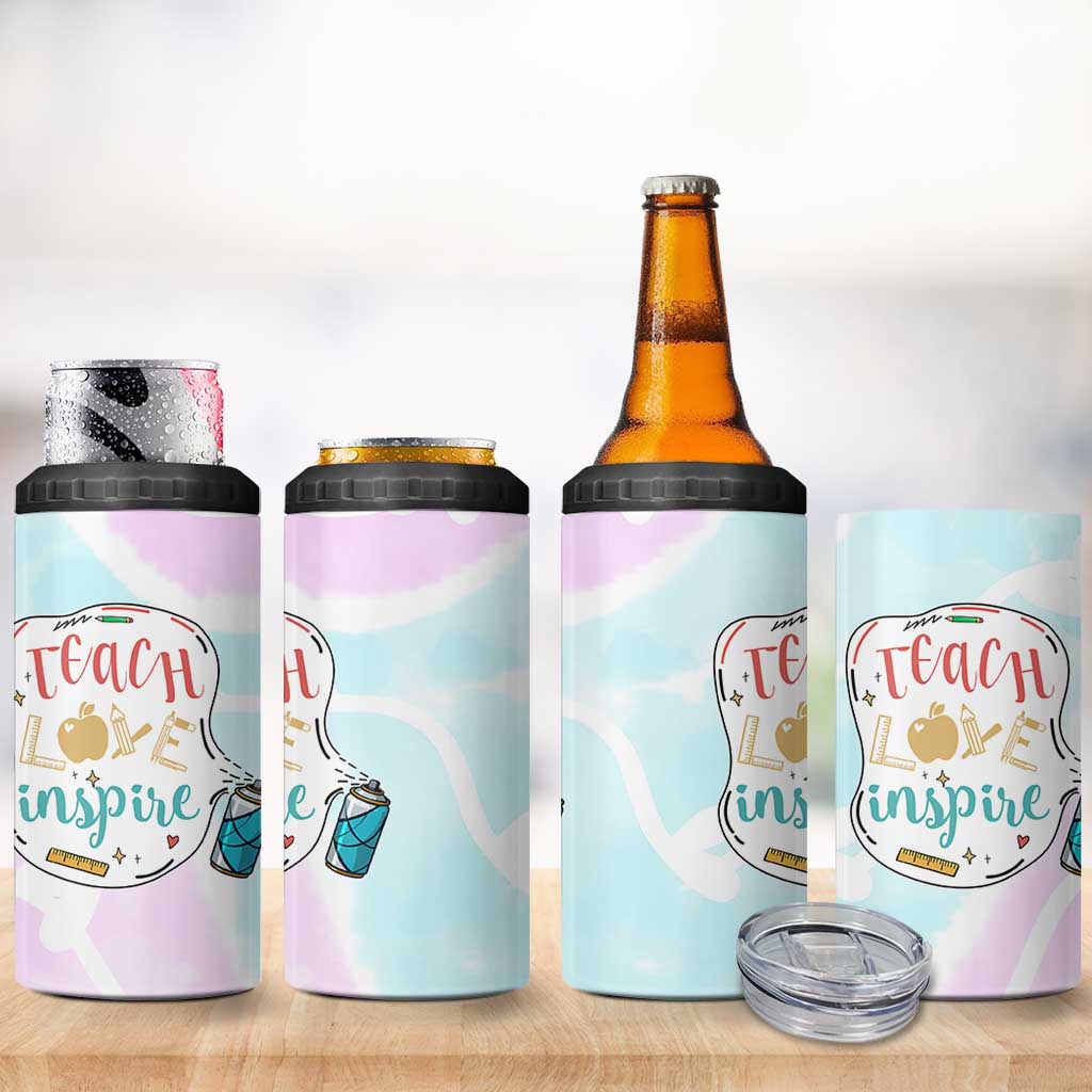 Teacher 4 in 1 Can Cooler Tumbler Teach Love Inspire Back To School Christmas Birthday Gift