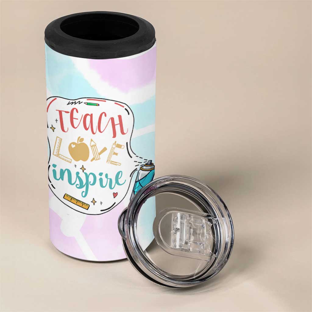 Teacher 4 in 1 Can Cooler Tumbler Teach Love Inspire Back To School Christmas Birthday Gift