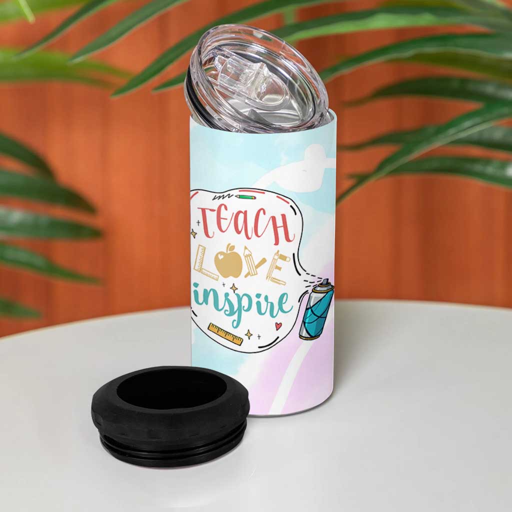 Teacher 4 in 1 Can Cooler Tumbler Teach Love Inspire Back To School Christmas Birthday Gift