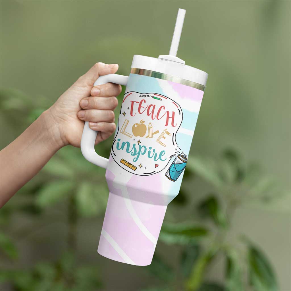 Teacher Tumbler With Handle Teach Love Inspire Back To School Christmas Birthday Gift