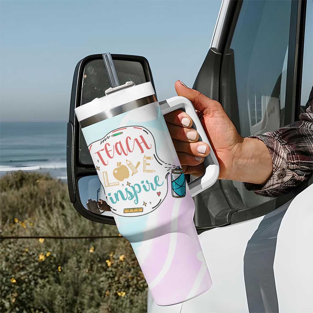 Teacher Tumbler With Handle Teach Love Inspire Back To School Christmas Birthday Gift