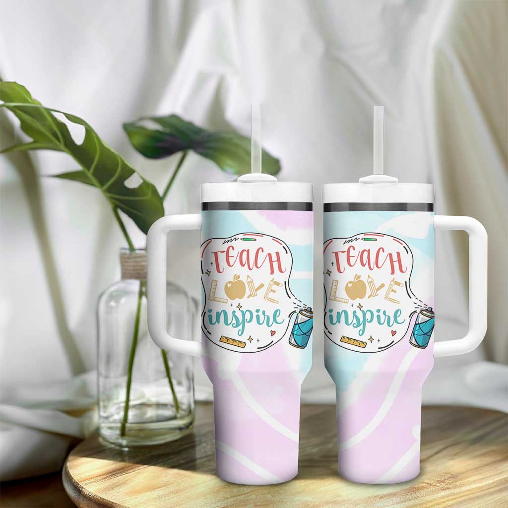 Teacher Tumbler With Handle Teach Love Inspire Back To School Christmas Birthday Gift