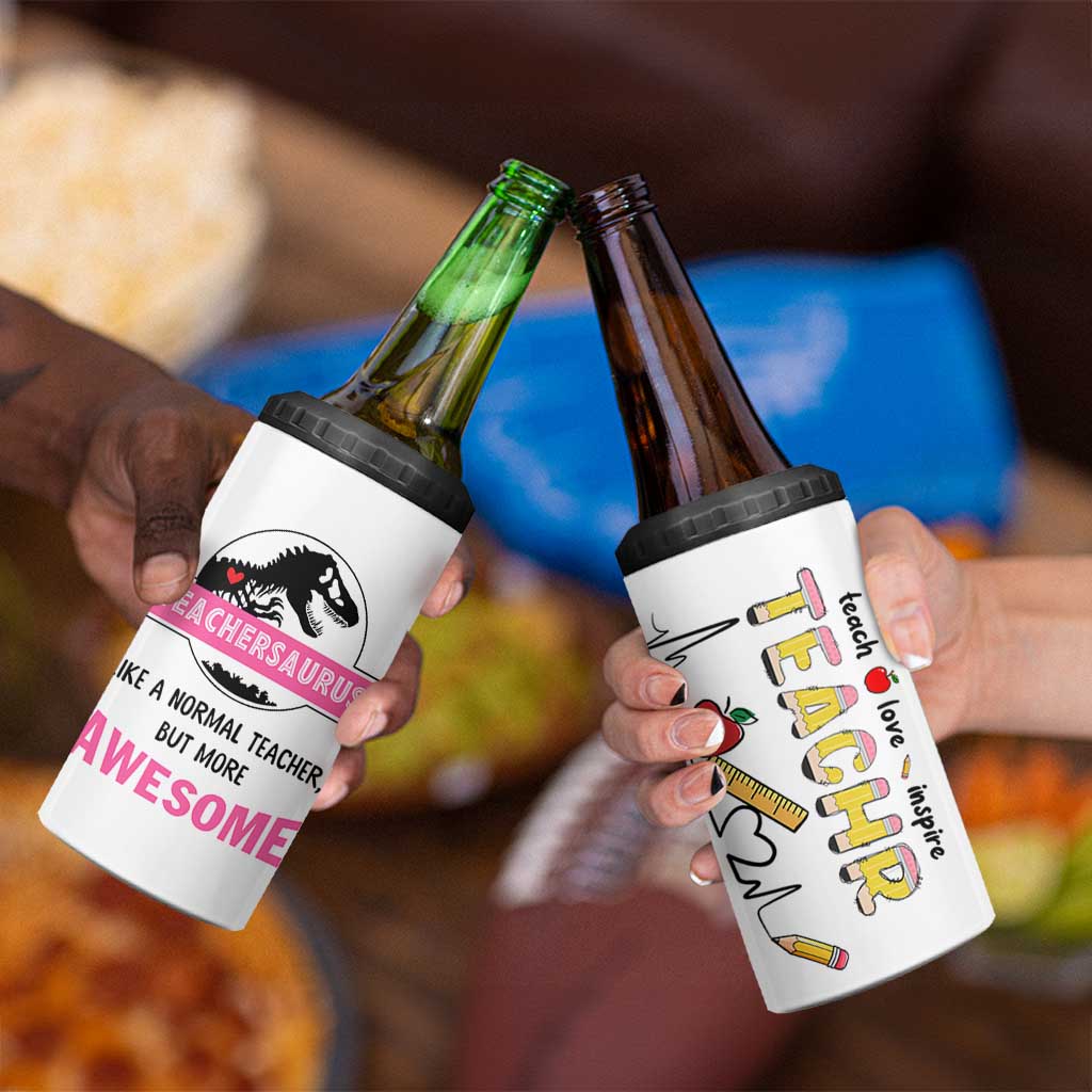 Teacher Appreciation Gifts 4 in 1 Can Cooler Tumbler Teach Love Inspire Teachersaurus Gifts From Student