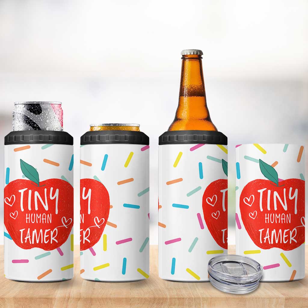 Tiny Human Tamer Teacher 4 in 1 Can Cooler Tumbler Funny Preschool Kindergarten Teachers