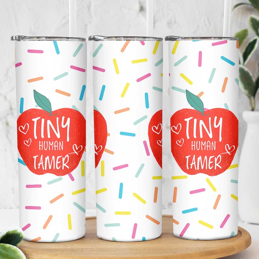 Tiny Human Tamer Teacher Skinny Tumbler Funny Preschool Kindergarten Teachers