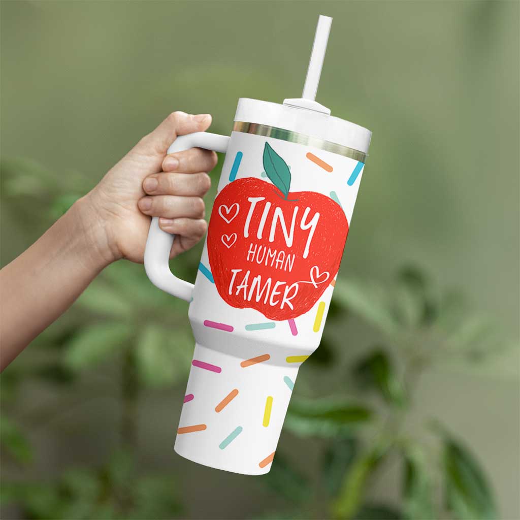 Tiny Human Tamer Teacher Tumbler With Handle Funny Preschool Kindergarten Teachers