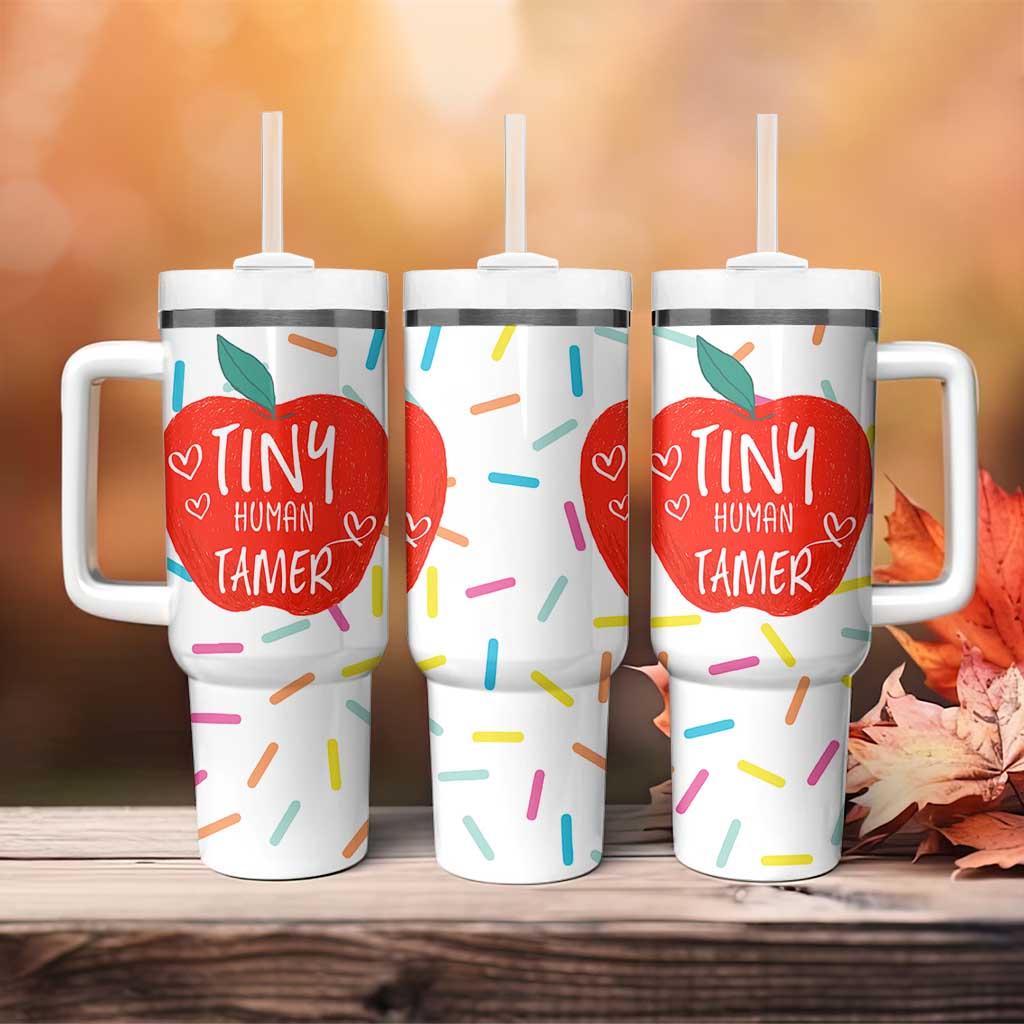 Tiny Human Tamer Teacher Tumbler With Handle Funny Preschool Kindergarten Teachers