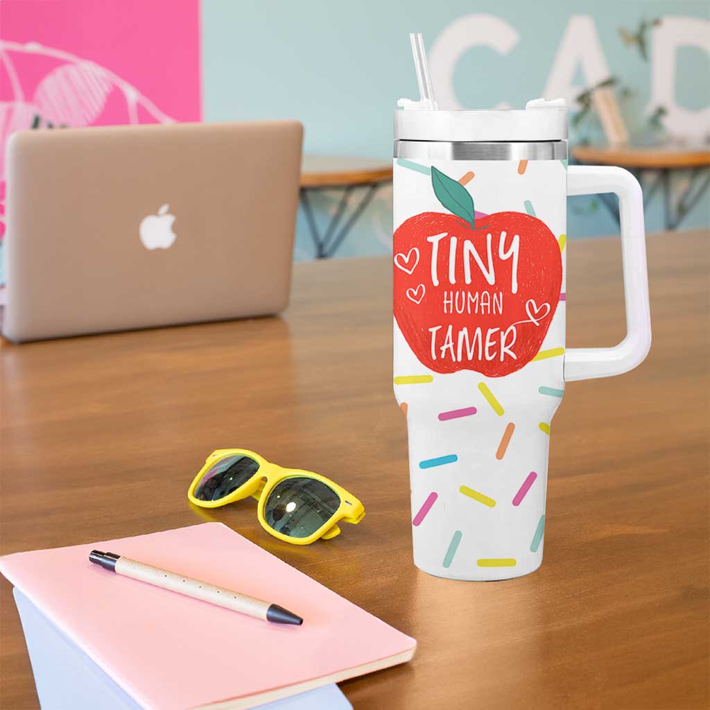 Tiny Human Tamer Teacher Tumbler With Handle Funny Preschool Kindergarten Teachers