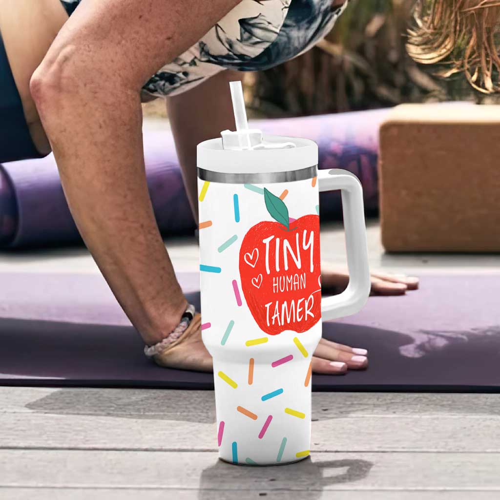 Tiny Human Tamer Teacher Tumbler With Handle Funny Preschool Kindergarten Teachers