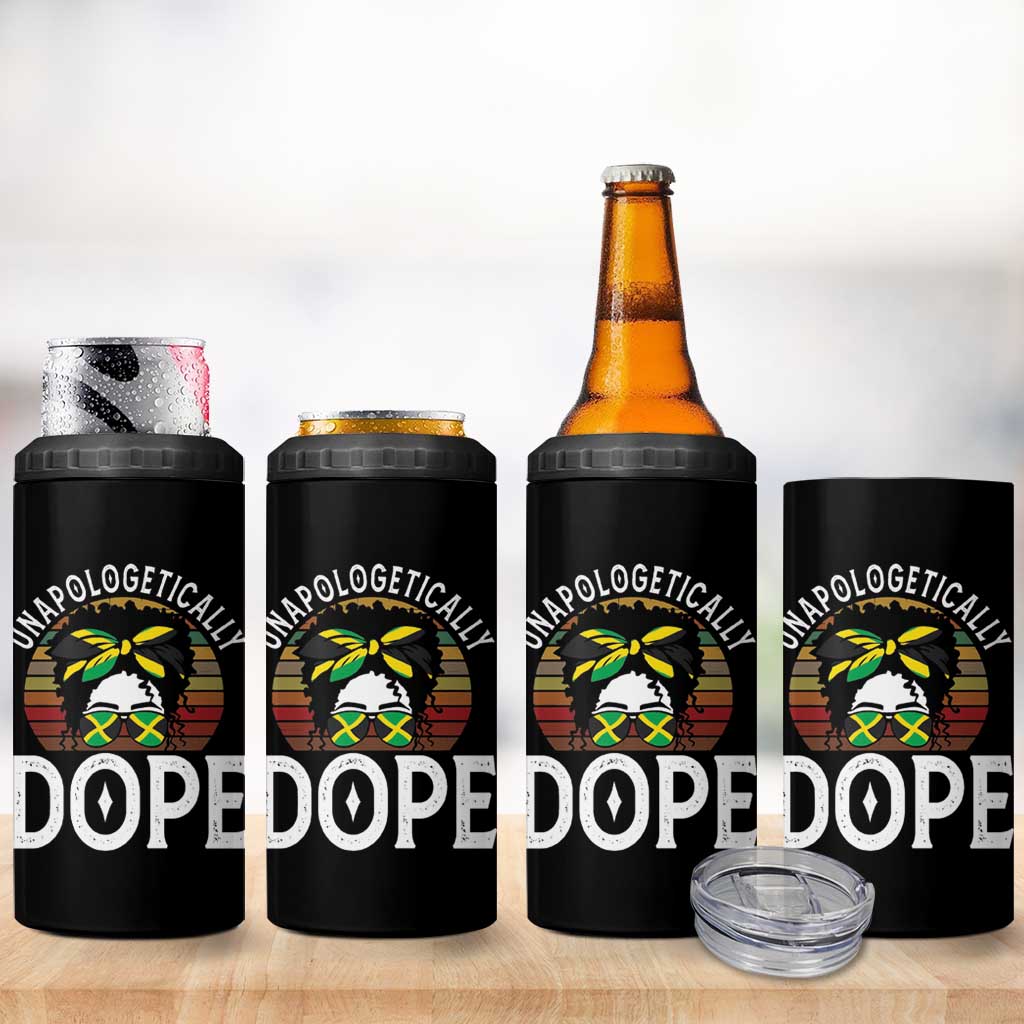 Jamaican Girl 4 in 1 Can Cooler Tumbler Unapologetically Dope Black Pride Melanin Afro Jamaica Flag Messy Bun - Wonder Print Shop