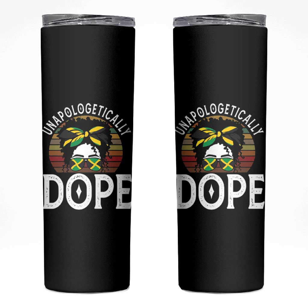 Jamaican Girl Skinny Tumbler Unapologetically Dope Black Pride Melanin Afro Jamaica Flag Messy Bun - Wonder Print Shop