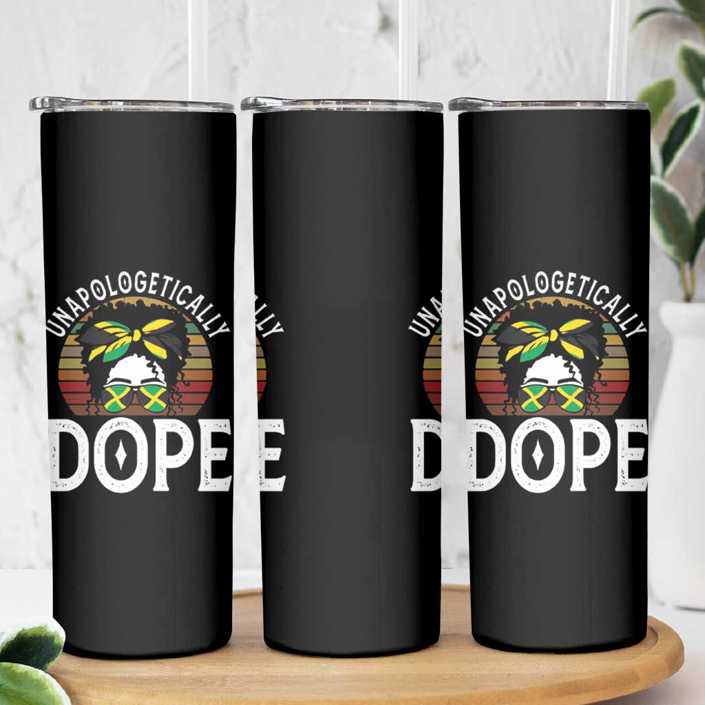 Jamaican Girl Skinny Tumbler Unapologetically Dope Black Pride Melanin Afro Jamaica Flag Messy Bun - Wonder Print Shop