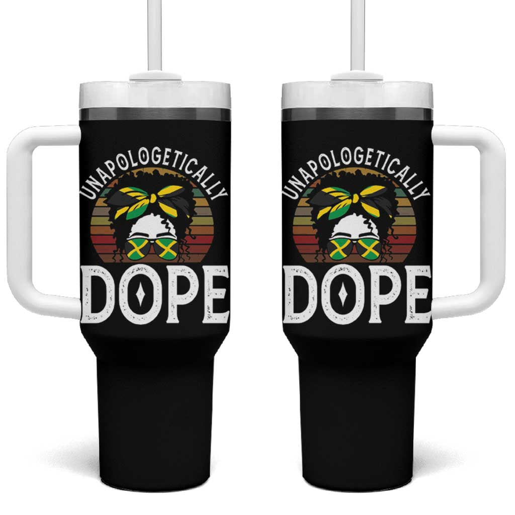 Jamaican Girl Tumbler With Handle Unapologetically Dope Black Pride Melanin Afro Jamaica Flag Messy Bun - Wonder Print Shop