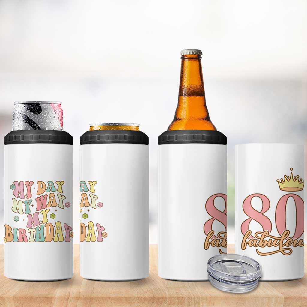 Funny 80th Birthday Gift Idea 4 in 1 Can Cooler Tumbler Women Mom Grandma Turning 80 Gifts for Her - Wonder Print Shop