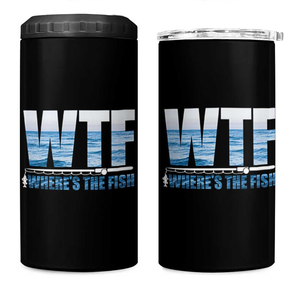 WTF Where's The Fish 4 in 1 Can Cooler Tumbler Funny Fishing Gifts Dad Grandpa Fathers Day