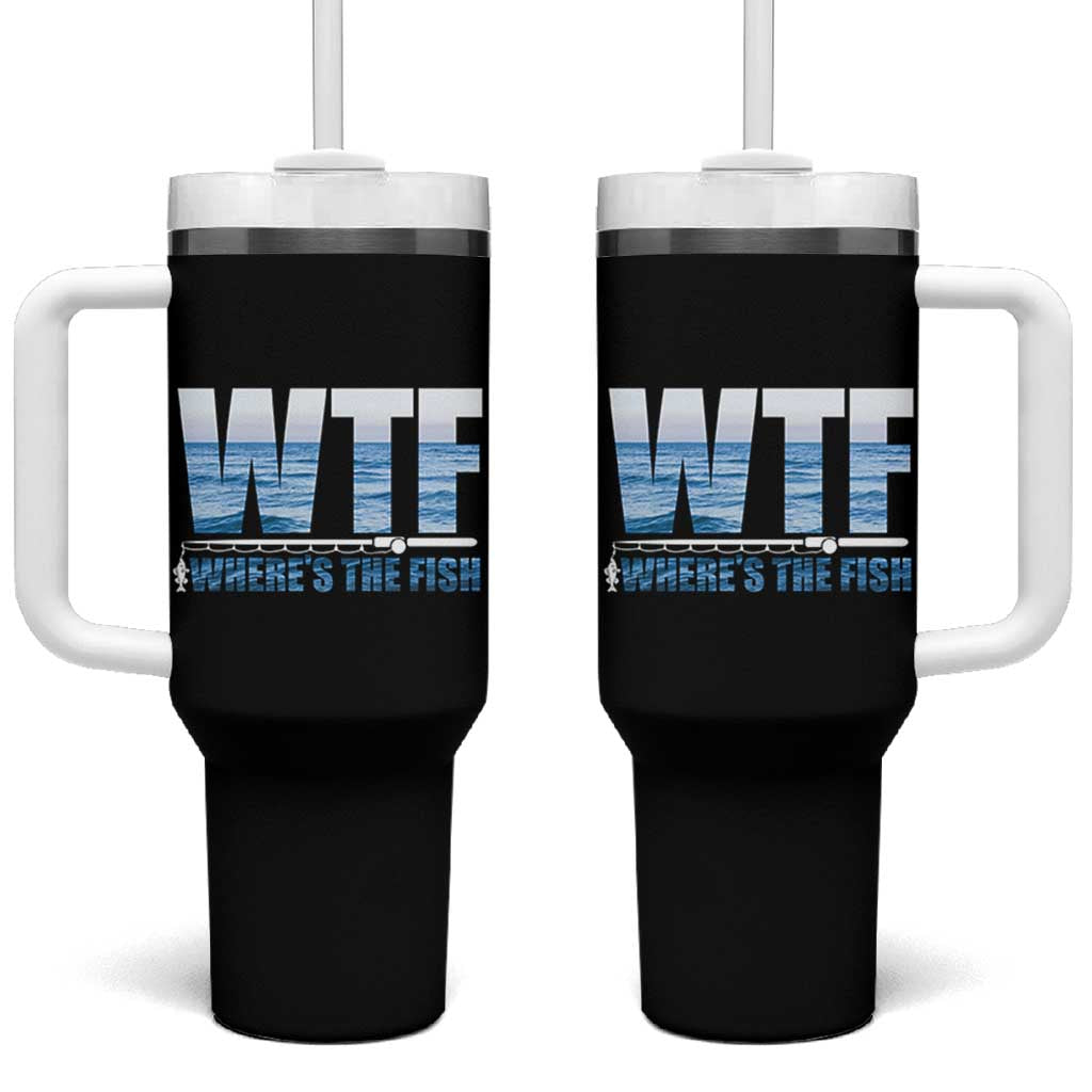 WTF Where's The Fish Tumbler With Handle Funny Fishing Gifts Dad Grandpa Fathers Day