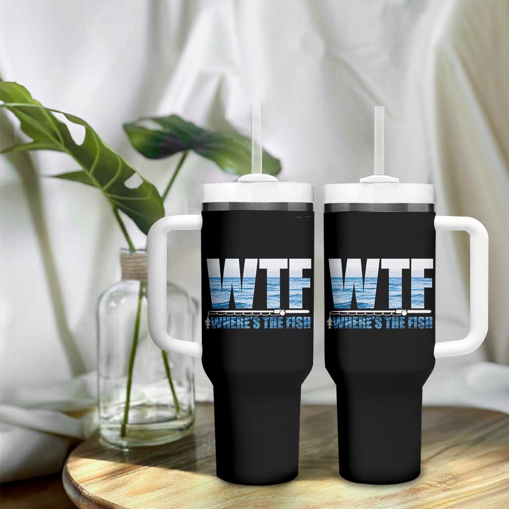 WTF Where's The Fish Tumbler With Handle Funny Fishing Gifts Dad Grandpa Fathers Day