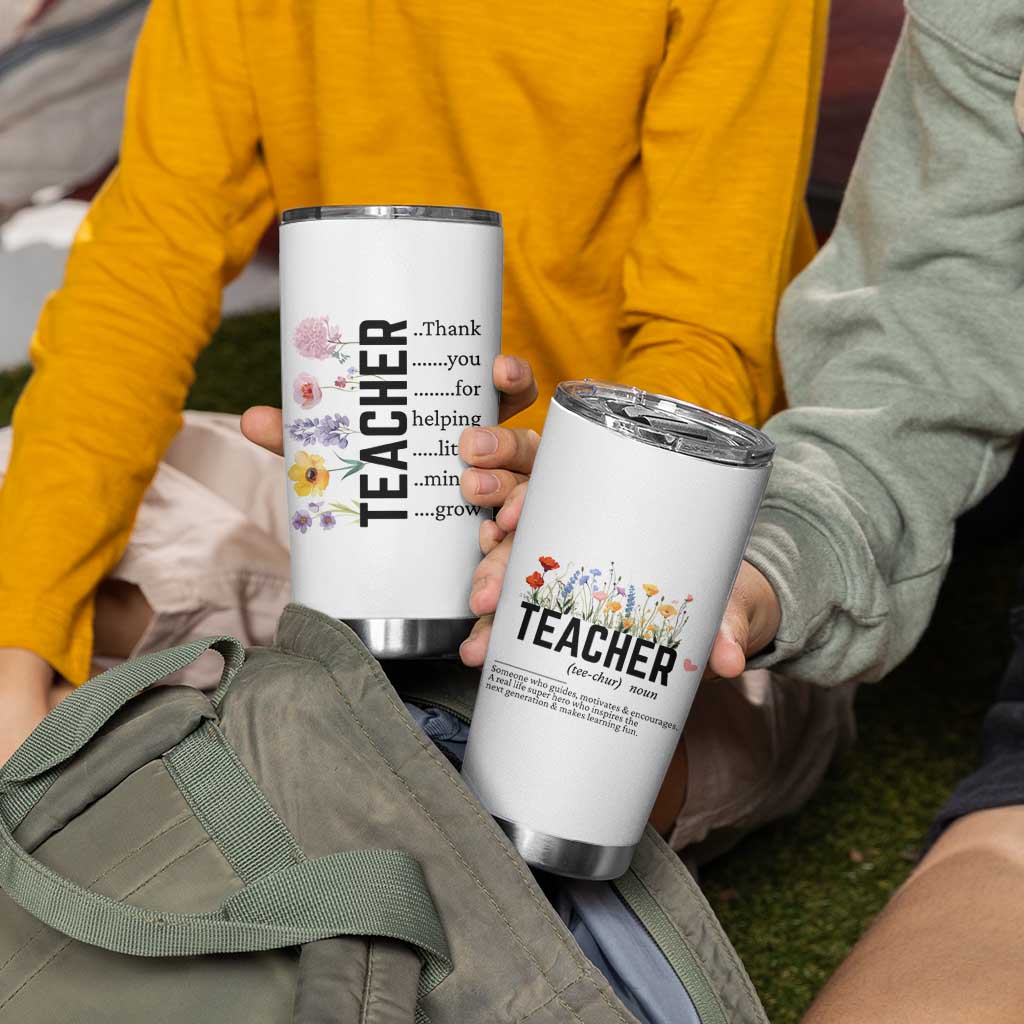Teacher Appreciation Tumbler Cup Thank You For Helping Little Minds Grow Inspirational Teaching Wildflower - Wonder Print Shop
