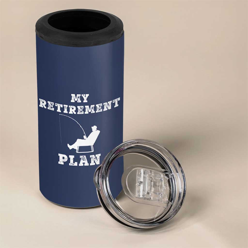 Fishing Retirement Plan 4 in 1 Can Cooler Tumbler Fisherman Jokes Rod Pole Grandpa