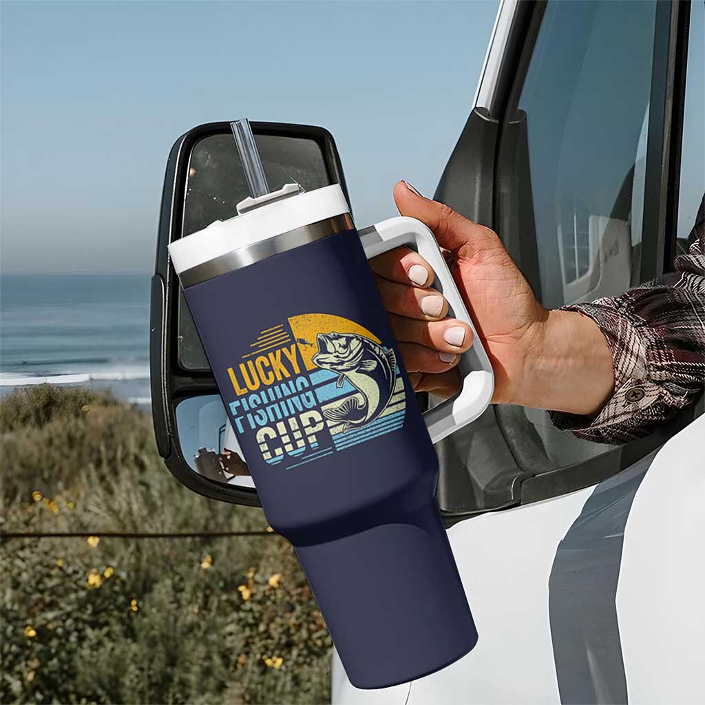 Lucky Fishing Tumbler With Handle Funny Fathers Day Fishing Gifts For Men
