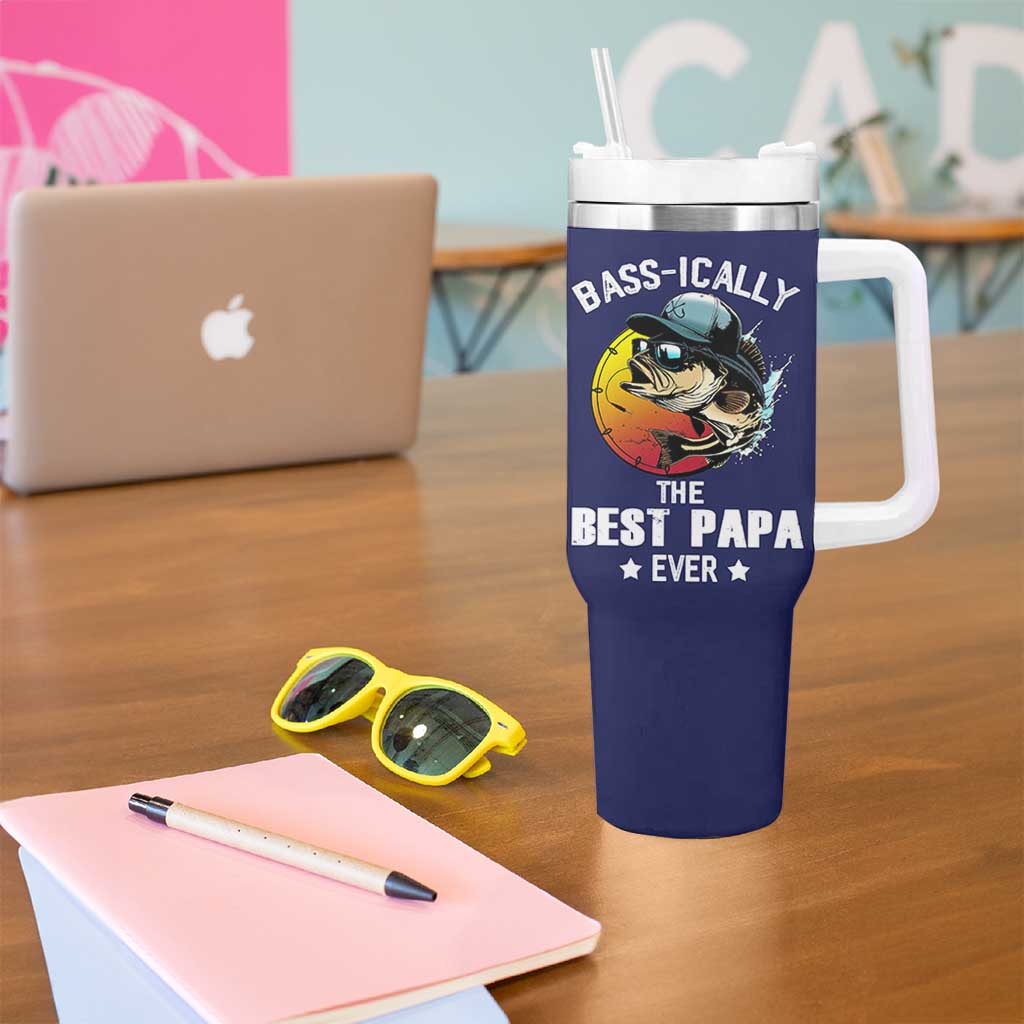 Fishing Gifts For Men Tumbler With Handle Best Papa Ever Bass Fish Fisherman Fathers Day Gift