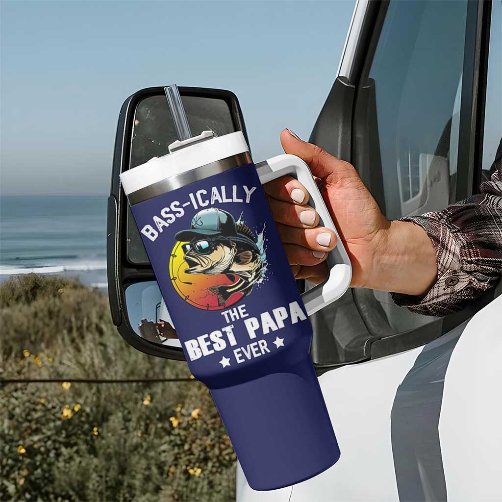 Fishing Gifts For Men Tumbler With Handle Best Papa Ever Bass Fish Fisherman Fathers Day Gift