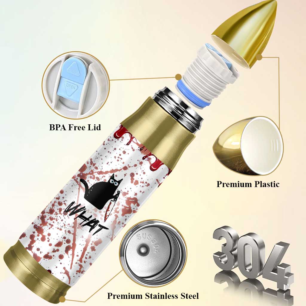 Funny Cat Lover Gifts Bullet Tumbler Halloween Murderous Cat With Knife What
