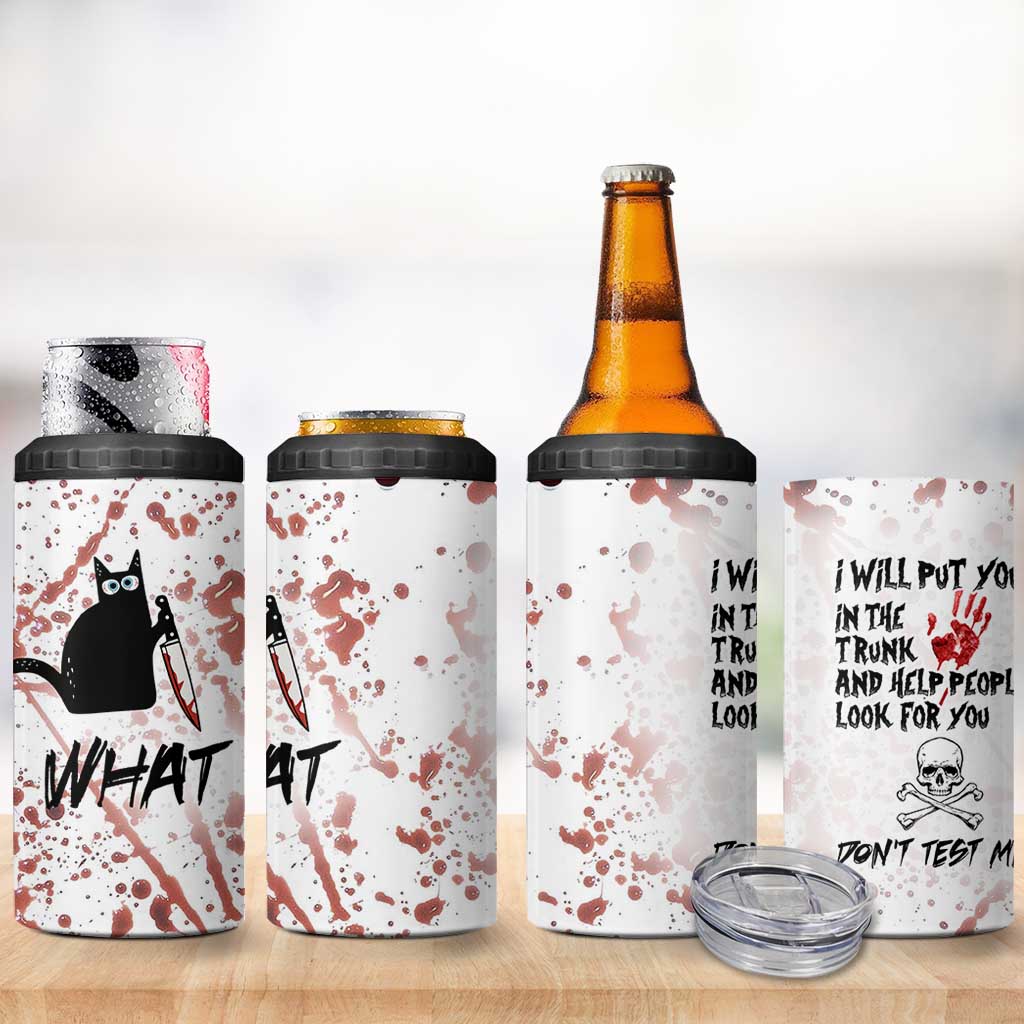 Funny Cat Lover Gifts 4 in 1 Can Cooler Tumbler Halloween Murderous Cat With Knife What