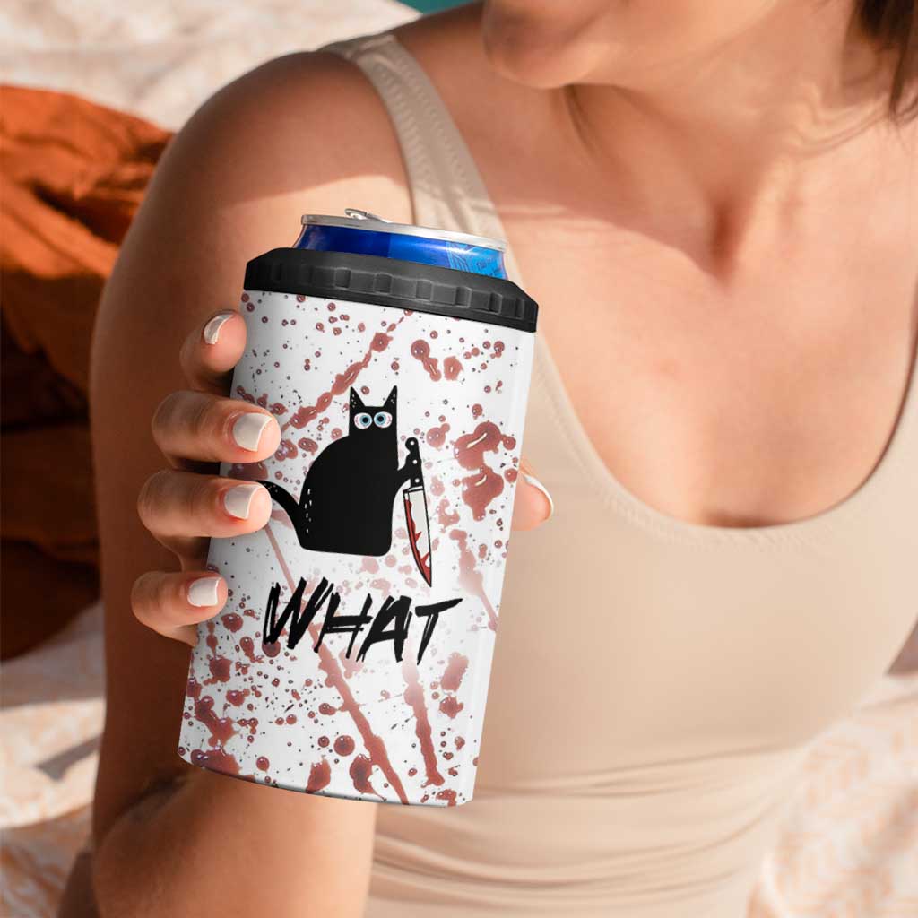 Funny Cat Lover Gifts 4 in 1 Can Cooler Tumbler Halloween Murderous Cat With Knife What