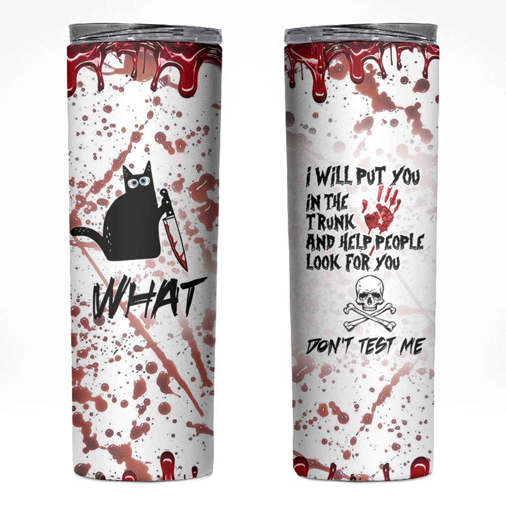 Funny Cat Lover Gifts Skinny Tumbler Halloween Murderous Cat With Knife What