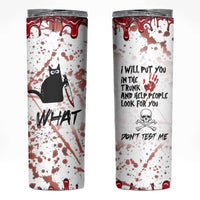 Funny Cat Lover Gifts Skinny Tumbler Halloween Murderous Cat With Knife What