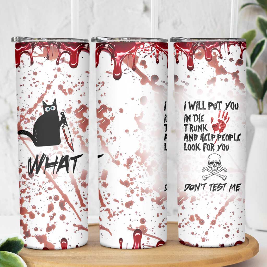 Funny Cat Lover Gifts Skinny Tumbler Halloween Murderous Cat With Knife What