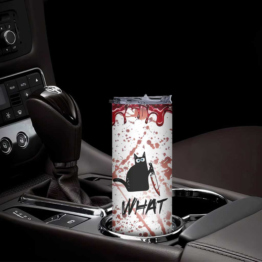 Funny Cat Lover Gifts Skinny Tumbler Halloween Murderous Cat With Knife What
