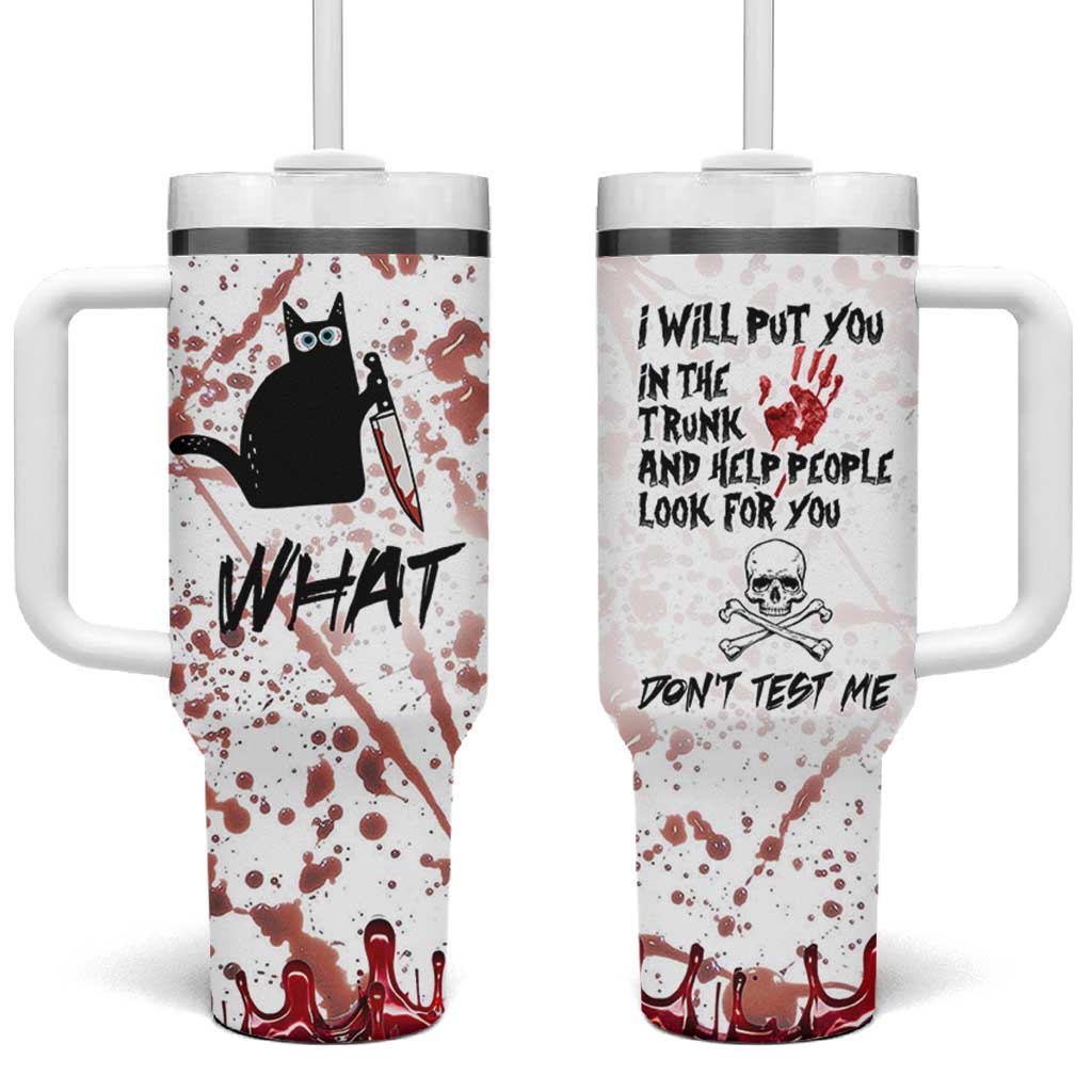 Funny Cat Lover Gifts Tumbler With Handle Halloween Murderous Cat With Knife What