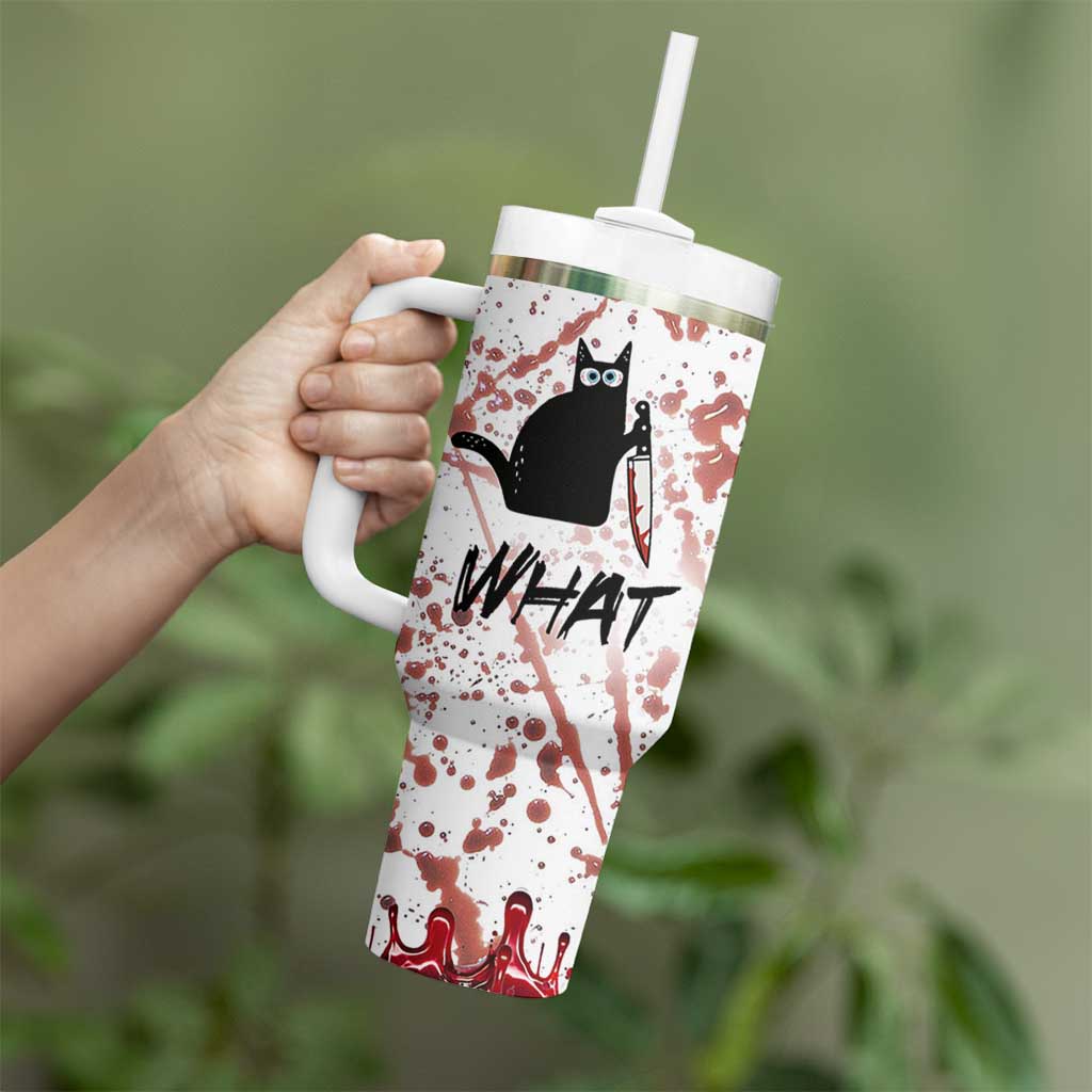 Funny Cat Lover Gifts Tumbler With Handle Halloween Murderous Cat With Knife What