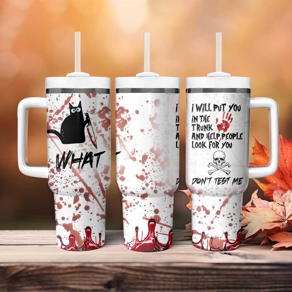 Funny Cat Lover Gifts Tumbler With Handle Halloween Murderous Cat With Knife What