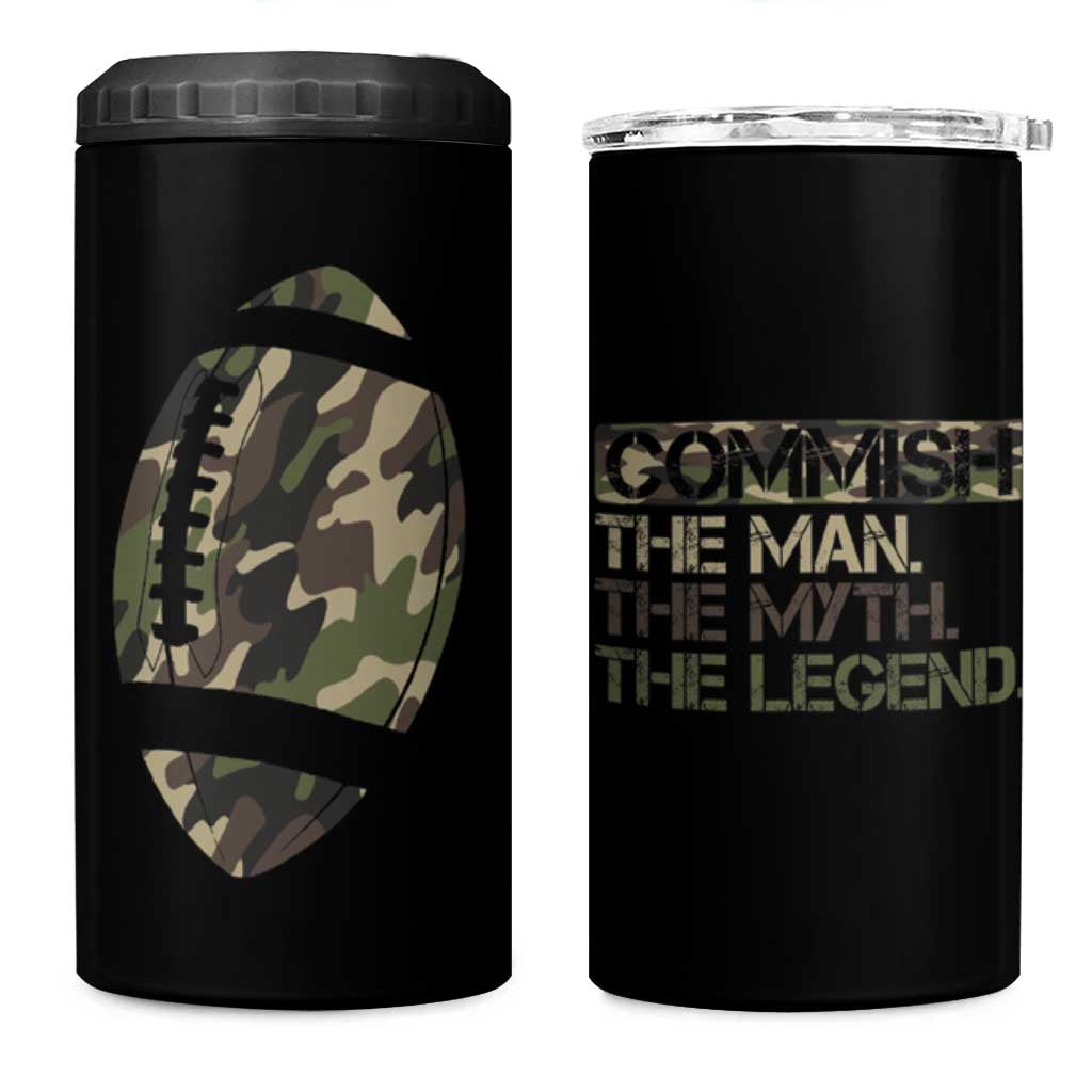 Fantasy Football Commissioner Draft Party Commish FFL 4 in 1 Can Cooler Tumbler Man Myth Legend Camouflage Gift - Wonder Print Shop