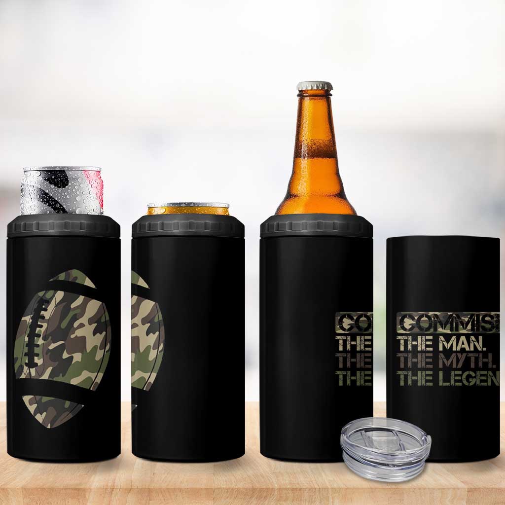 Fantasy Football Commissioner Draft Party Commish FFL 4 in 1 Can Cooler Tumbler Man Myth Legend Camouflage Gift - Wonder Print Shop