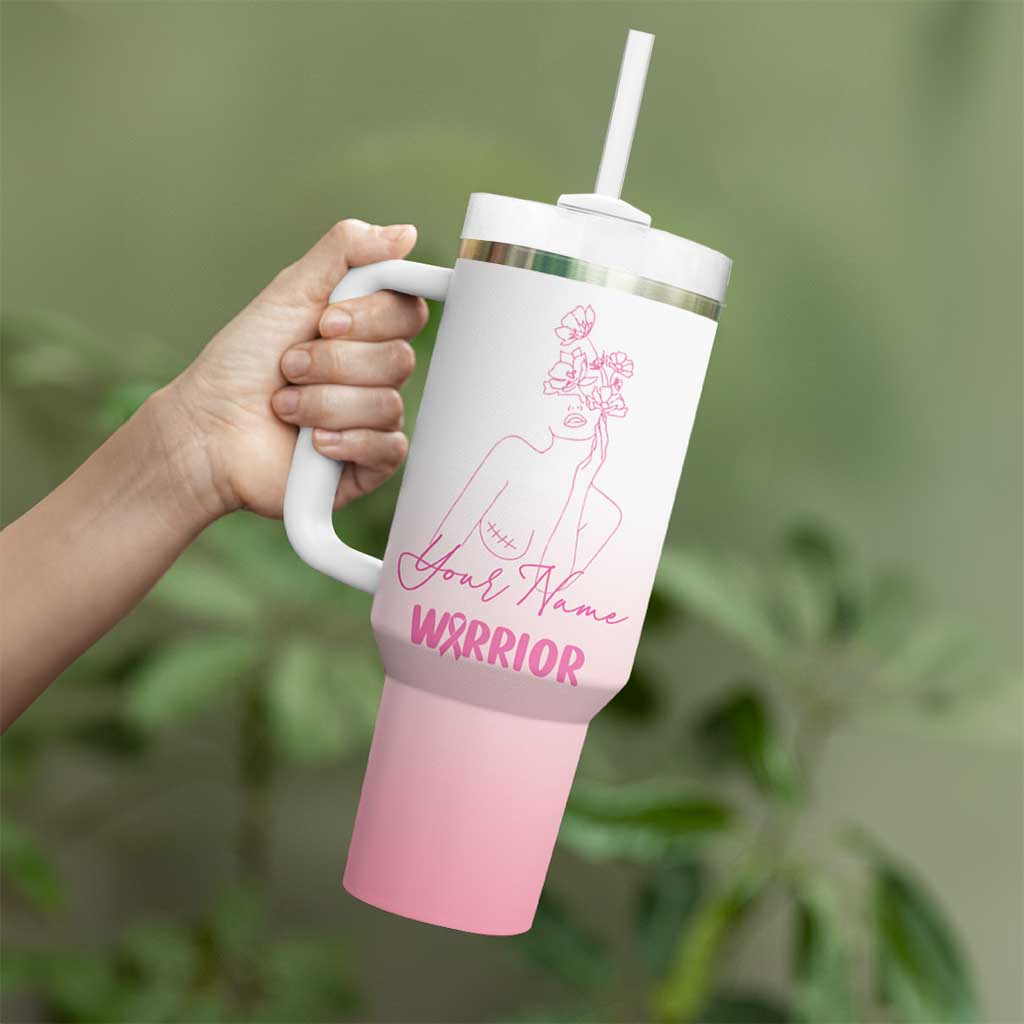 Personalized Breast Cancer Survivor Tumbler With Handle Custom Name Pink Ribbon Chemo Care - Wonder Print Shop