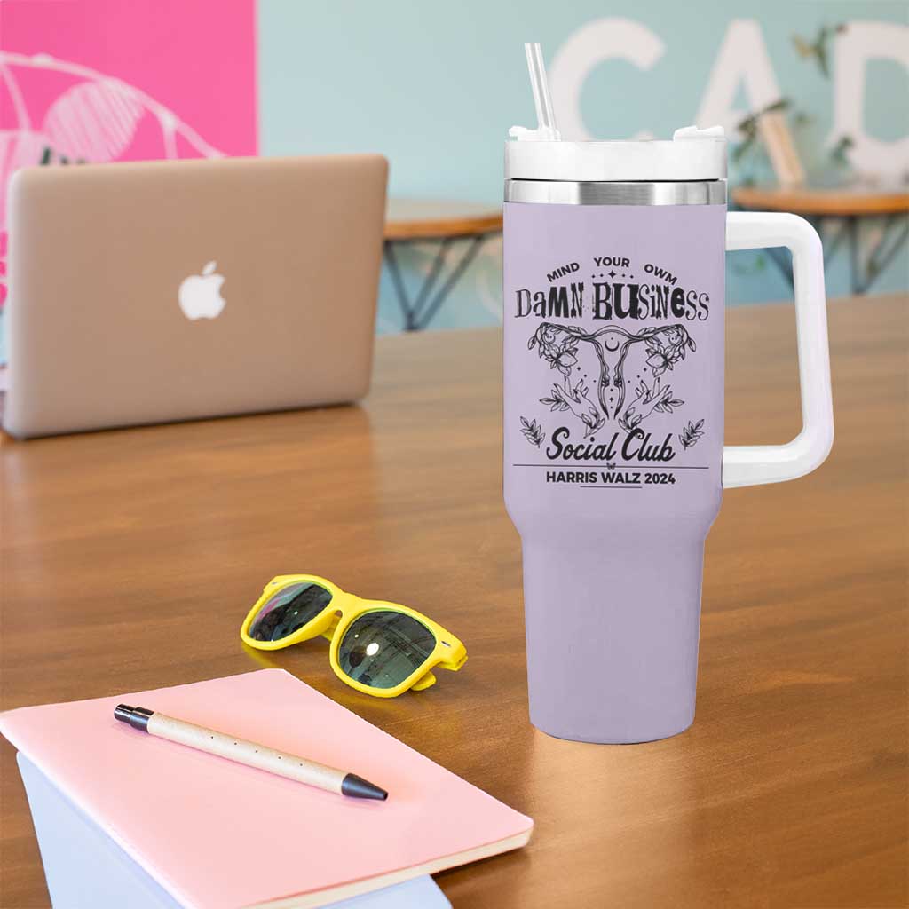 Harris Walz 2024 Tumbler With Handle Mind Your Own Damn Business Madam President Girl Power - Wonder Print Shop