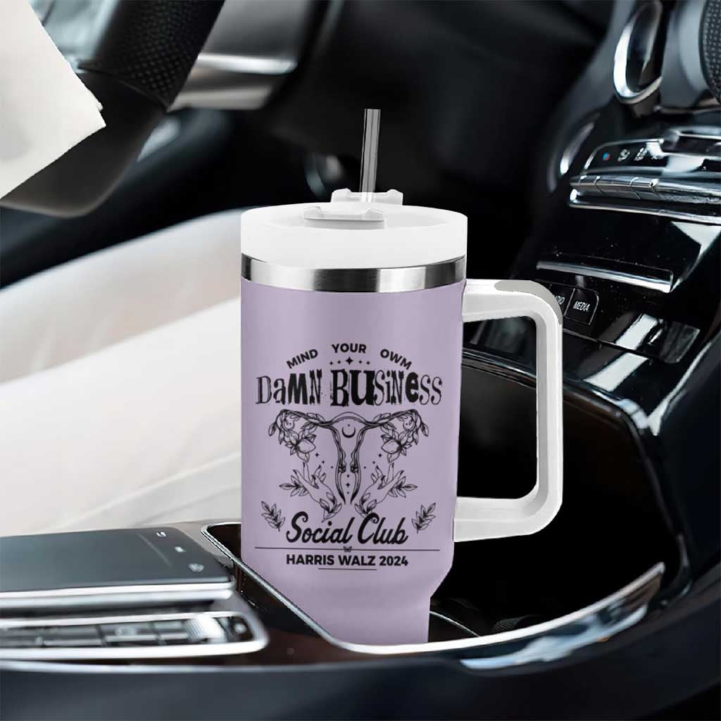 Harris Walz 2024 Tumbler With Handle Mind Your Own Damn Business Madam President Girl Power - Wonder Print Shop