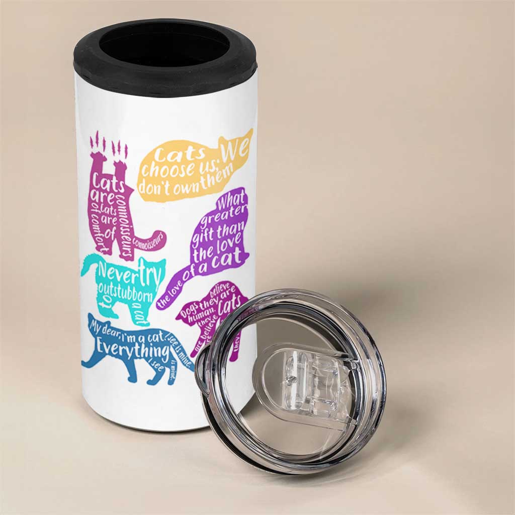 Cat Lover Gifts 4 in 1 Can Cooler Tumbler Kitten Quotes From Famous Writers Authors and Feline Lovers