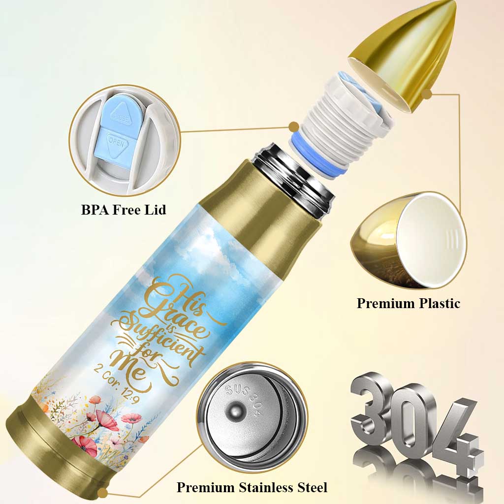 Christian Gifts For Women Bullet Tumbler Encouraging Bible Verse Cross His Grace Is Sufficient For Me