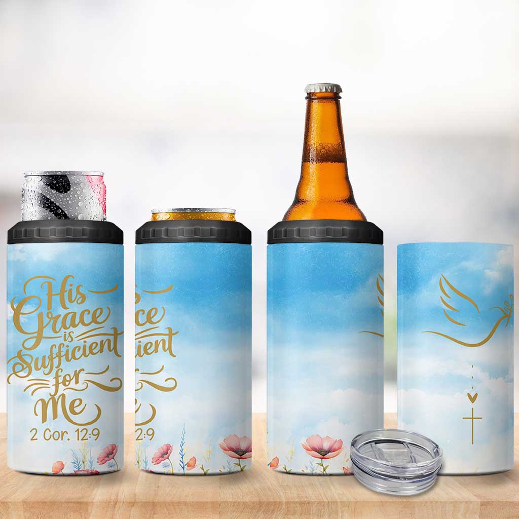 Christian Gifts For Women 4 in 1 Can Cooler Tumbler Encouraging Bible Verse Cross His Grace Is Sufficient For Me