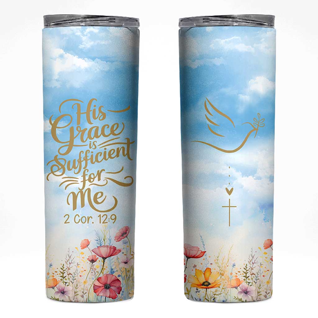 Christian Gifts For Women Skinny Tumbler Encouraging Bible Verse Cross His Grace Is Sufficient For Me