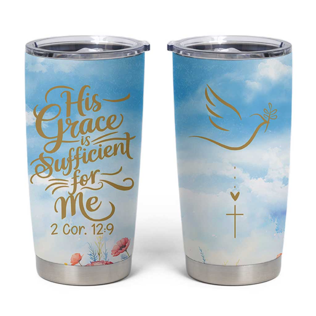 Christian Gifts For Women Tumbler Cup Encouraging Bible Verse Cross His Grace Is Sufficient For Me